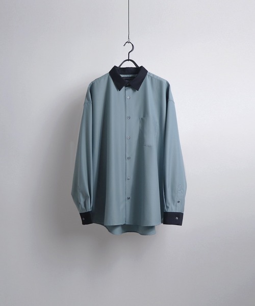 Confirm（コンファーム）の「アシンメトリーキリカエ / 襟配色クレリック ドレープとろみ ビッグシルエット長袖シャツ ユニセックス【Confirm】（シャツ/ブラウス・メンズ・ホワイト/ブラック/ベージュ/ブラウン/グレー/サックスブルー/ピンク/アイボリー/ミント/ブラック系その他/ベージュ系その他/コーラル/ホワイト系その他/ブラック系その他2/ブルー/ブラック系1/グリーン系/ブルー系/ホワイト系/ブラック系/ブラウン系・FREE/M/L/XL）」の15枚目の写真