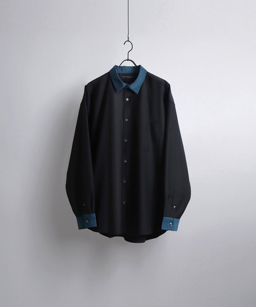 Confirm（コンファーム）の「アシンメトリーキリカエ / 襟配色クレリック ドレープとろみ ビッグシルエット長袖シャツ ユニセックス【Confirm】（シャツ/ブラウス・メンズ・ホワイト/ブラック/ベージュ/ブラウン/グレー/サックスブルー/ピンク/アイボリー/ミント/ブラック系その他/ベージュ系その他/コーラル/ホワイト系その他/ブラック系その他2/ブルー/ブラック系1/グリーン系/ブルー系/ホワイト系/ブラック系/ブラウン系・FREE/M/L/XL）」の6枚目の写真