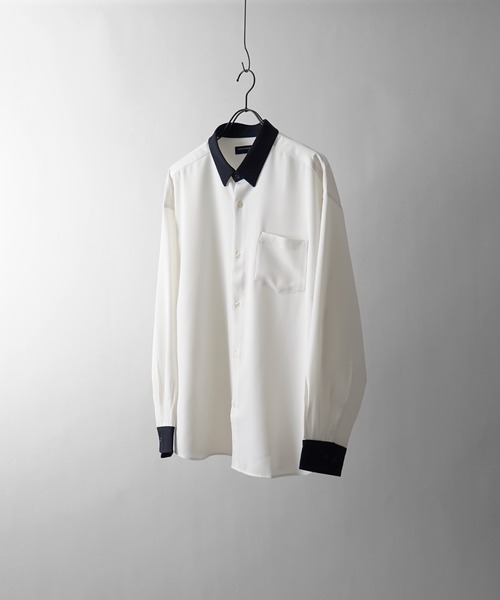 Confirm（コンファーム）の「アシンメトリーキリカエ / 襟配色クレリック ドレープとろみ ビッグシルエット長袖シャツ ユニセックス【Confirm】（シャツ/ブラウス・メンズ・ホワイト/ブラック/ベージュ/ブラウン/グレー/サックスブルー/ピンク/アイボリー/ミント/ブラック系その他/ベージュ系その他/コーラル/ホワイト系その他/ブラック系その他2/ブルー/ブラック系1/グリーン系/ブルー系/ホワイト系/ブラック系/ブラウン系・FREE/M/L/XL）」の22枚目の写真