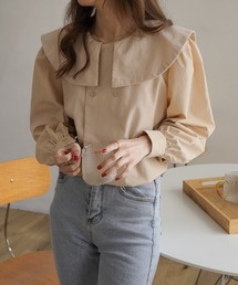 ダブルボタンBIG衿ボリュウームブラウス