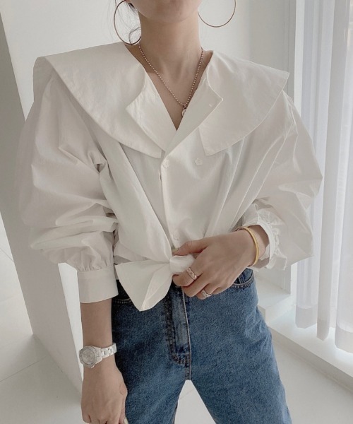 Diosfront（ディオスフロント）の「ダブルボタンBIG衿ボリュウームブラウス（シャツ/ブラウス・レディース・ホワイト/ベージュ/レッド・FREE）」の17枚目の写真