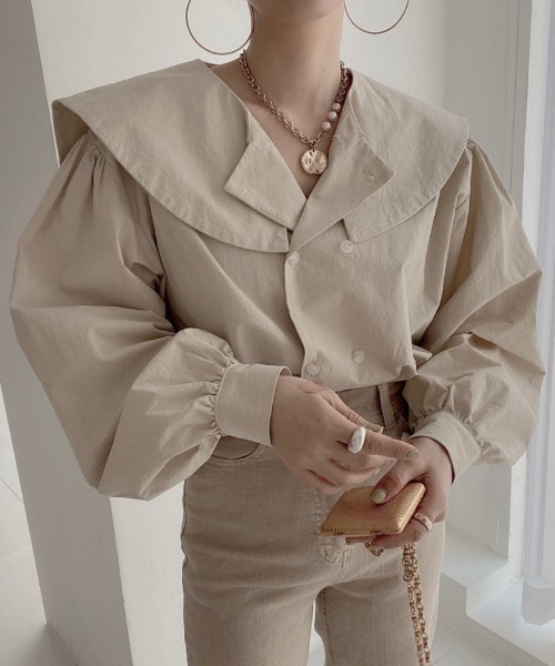 Diosfront（ディオスフロント）の「ダブルボタンBIG衿ボリュウームブラウス（シャツ/ブラウス・レディース・ホワイト/ベージュ/レッド・FREE）」の12枚目の写真