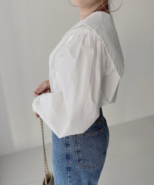 Diosfront（ディオスフロント）の「ダブルボタンBIG衿ボリュウームブラウス（シャツ/ブラウス・レディース・ホワイト/ベージュ/レッド・FREE）」の15枚目の写真