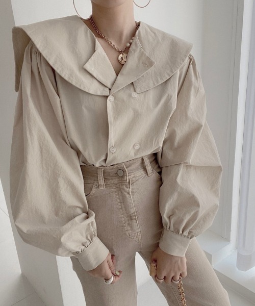 Diosfront（ディオスフロント）の「ダブルボタンBIG衿ボリュウームブラウス（シャツ/ブラウス・レディース・ホワイト/ベージュ/レッド・FREE）」の16枚目の写真