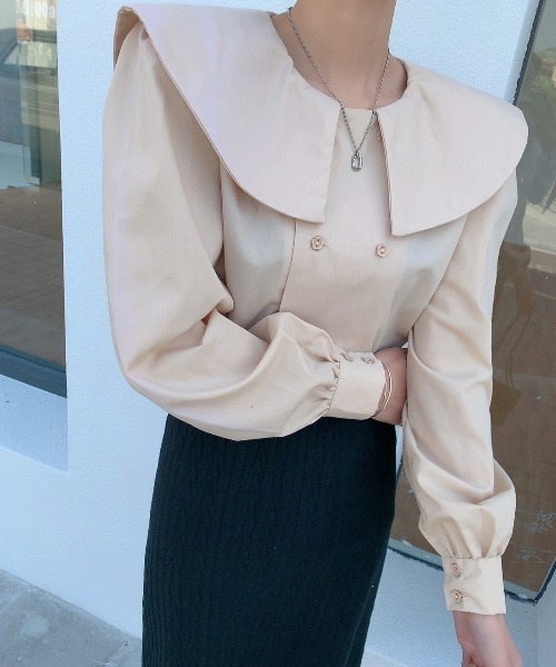 Diosfront（ディオスフロント）の「ダブルボタンBIG衿ボリュウームブラウス（シャツ/ブラウス・レディース・ホワイト/ベージュ/レッド・FREE）」の19枚目の写真