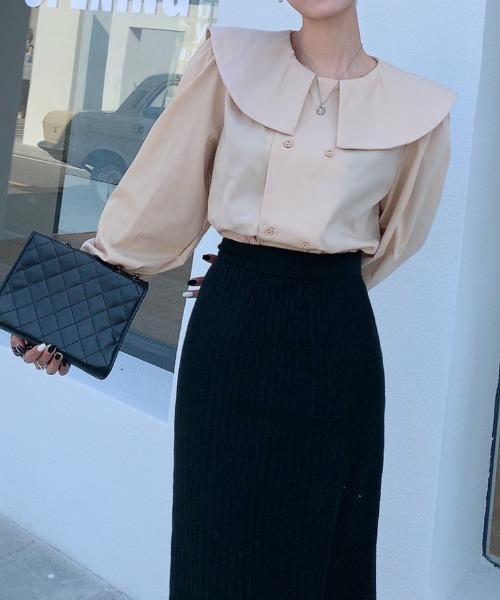 Diosfront（ディオスフロント）の「ダブルボタンBIG衿ボリュウームブラウス（シャツ/ブラウス・レディース・ホワイト/ベージュ/レッド・FREE）」の21枚目の写真