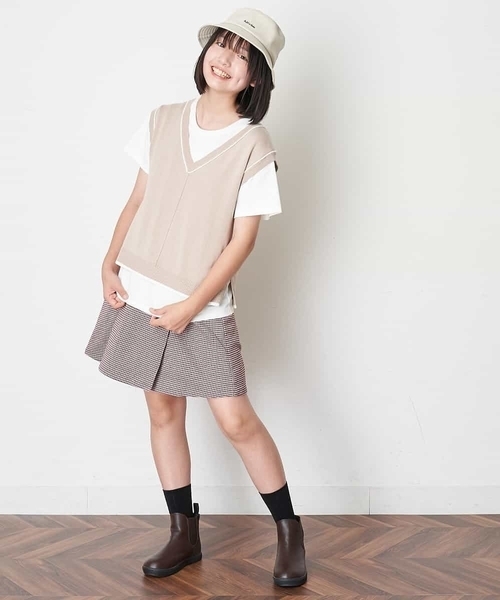 a.v.v（アーヴェヴェ）の「[100-130]チェックガラアシメフロントラップパンツ（その他パンツ・キッズ・ボルドー・100/110/130/120）」の9枚目の写真