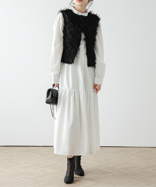 セール】バンドカラー裾ティアードワンピース（ワンピース）｜La-gemme