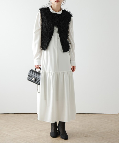 セール】バンドカラー裾ティアードワンピース（ワンピース）｜La-gemme