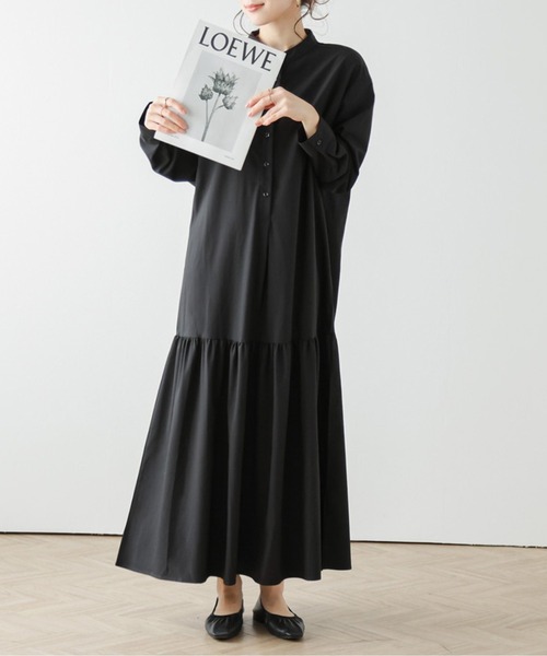 セール】バンドカラー裾ティアードワンピース（ワンピース）｜La-gemme