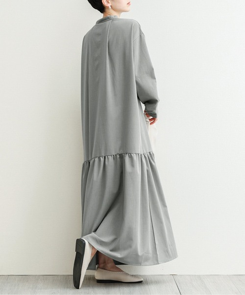 セール】バンドカラー裾ティアードワンピース（ワンピース）｜La-gemme