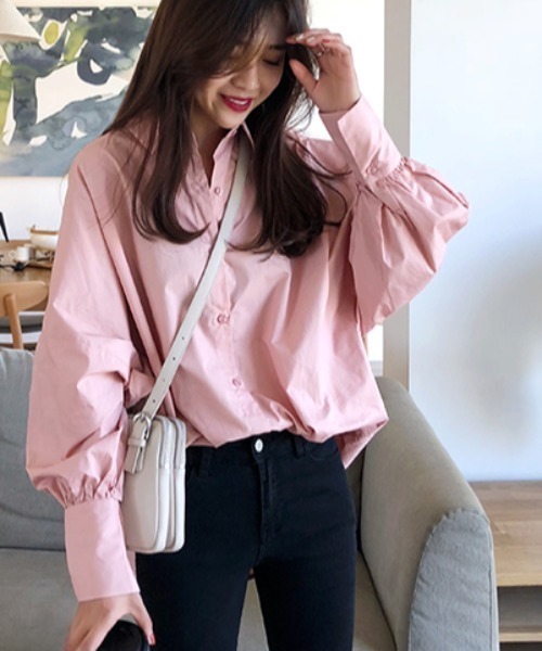 Diosfront（ディオスフロント）の「パフスリーブルーズシャツ（シャツ/ブラウス・レディース・ホワイト/ピンク/ブルーグレー・M/L）」の7枚目の写真