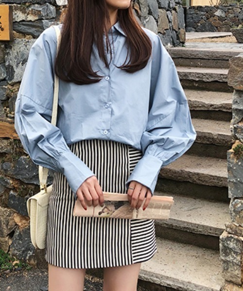 Diosfront（ディオスフロント）の「パフスリーブルーズシャツ（シャツ/ブラウス・レディース・ホワイト/ピンク/ブルーグレー・M/L）」の10枚目の写真