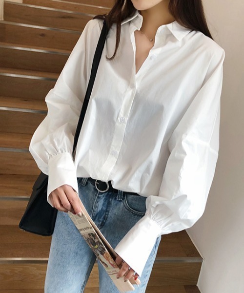 Diosfront（ディオスフロント）の「パフスリーブルーズシャツ（シャツ/ブラウス・レディース・ホワイト/ピンク/ブルーグレー・M/L）」の16枚目の写真