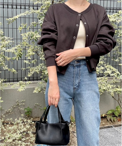 4youstory（フォーユーストーリー）の「裏毛ショートカーディガン（カーディガン/ボレロ・レディース・スミクロ/ブルー系/ライトグレー/モカ・MEDIUM）」の2枚目の写真