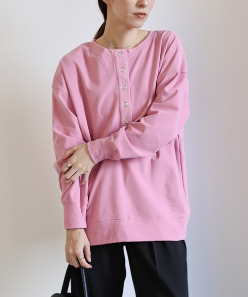 select MOCA(セレクトモカ)の「2WAYマシュマロタッチスナッププルオーバー(Tシャツ/カットソー・レディース・サックスブルー/ピンク/アイボリー・FREE)」の3枚目の写真
