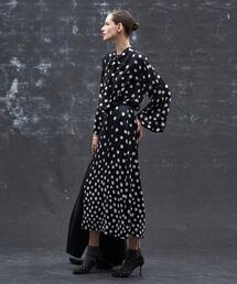 ドゥロワー Drawer シルクフレアスカート ティアード ドット柄 ブラウン ドゥロワー Drawer シルクフレアスカート ティアード ドット柄