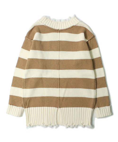 one way(ワンウェイ)の「【oneway Jeans】ボーダーブロークンVネックニット(ニット/セーター・レディース・ライトグレー/ブラック/ベージュ・FREE)」の13枚目の写真