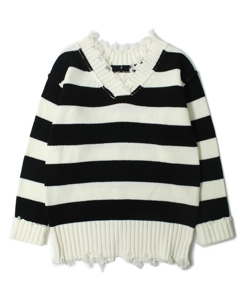 one way(ワンウェイ)の「【oneway Jeans】ボーダーブロークンVネックニット(ニット/セーター・レディース・ライトグレー/ブラック/ベージュ・FREE)」の21枚目の写真