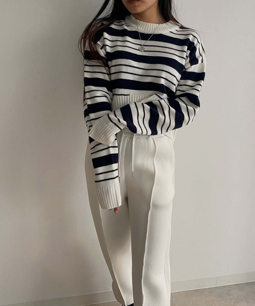 Avvenente（アベネンテ）の「【Avvenente】クロップドボーダーニット（ニット/セーター・レディース・ネイビー/イエロー/グリーン・FREE）」の19枚目の写真