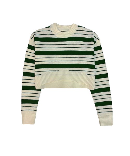 Avvenente（アベネンテ）の「【Avvenente】クロップドボーダーニット（ニット/セーター・レディース・ネイビー/イエロー/グリーン・FREE）」の8枚目の写真