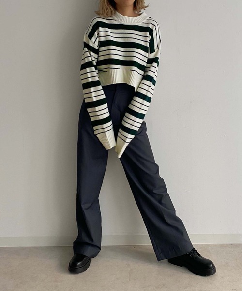 Avvenente（アベネンテ）の「【Avvenente】クロップドボーダーニット（ニット/セーター・レディース・ネイビー/イエロー/グリーン・FREE）」の12枚目の写真