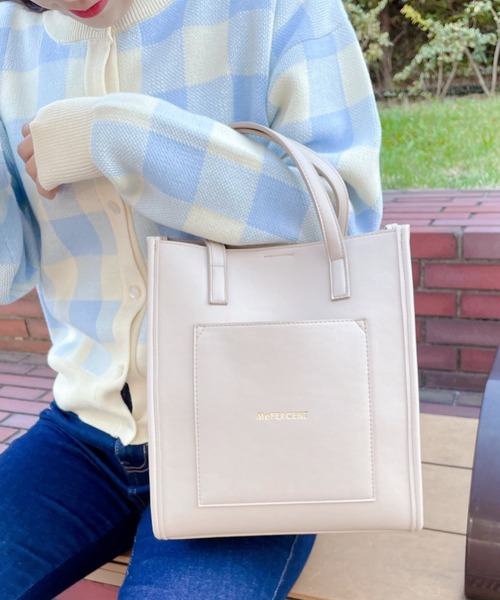 Me%(ミィパーセント)の「スクエアパイピングショルダーバッグ2(ショルダーバッグ・レディース・アイボリー/ピンクベージュ/ミント・FREE)」の2枚目の写真