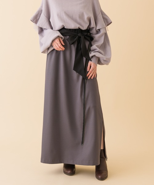 La SRIC（ラスリック）の「La SRIC チェック柄ZIPサイドラインスカート（スカート・レディース・キャメル/グレー・FREE）」の2枚目の写真