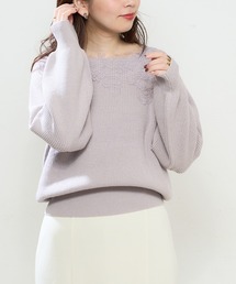 幅広モチーフレース畦ニット