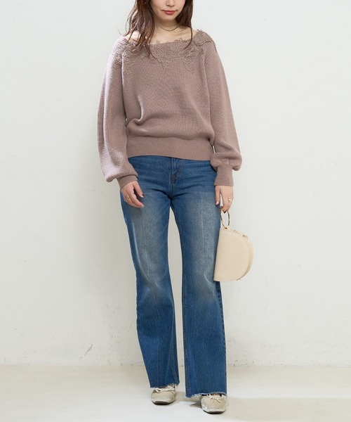 natural couture(ナチュラルクチュール)の「幅広モチーフレース畦ニット(ニット/セーター・レディース・ブラック/オフホワイト/ラベンダー/グレイッシュベージュ・FREE)」の17枚目の写真