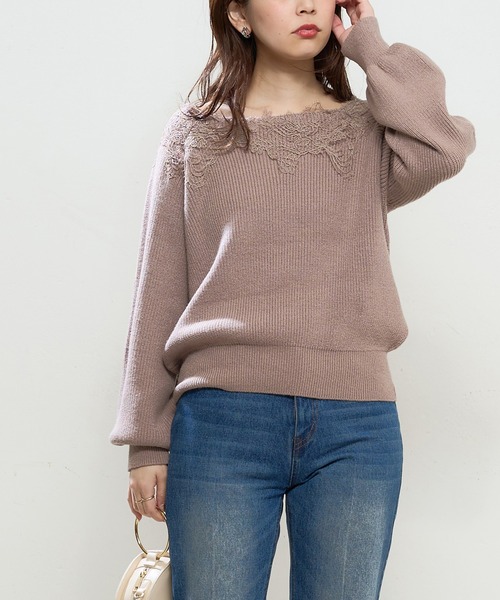 natural couture(ナチュラルクチュール)の「幅広モチーフレース畦ニット(ニット/セーター・レディース・ブラック/オフホワイト/ラベンダー/グレイッシュベージュ・FREE)」の16枚目の写真