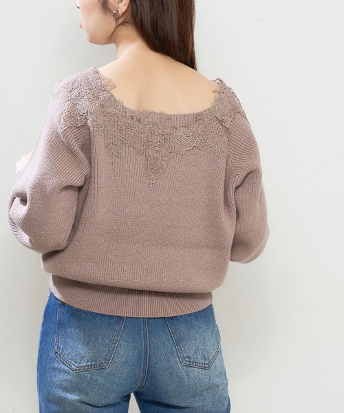 natural couture(ナチュラルクチュール)の「幅広モチーフレース畦ニット(ニット/セーター・レディース・ブラック/オフホワイト/ラベンダー/グレイッシュベージュ・FREE)」の15枚目の写真