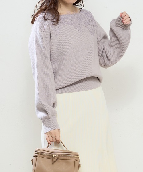 natural couture(ナチュラルクチュール)の「幅広モチーフレース畦ニット(ニット/セーター・レディース・ブラック/オフホワイト/ラベンダー/グレイッシュベージュ・FREE)」の20枚目の写真