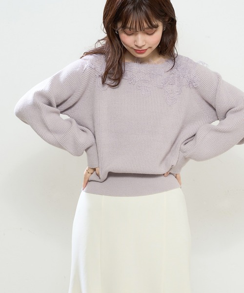 natural couture(ナチュラルクチュール)の「幅広モチーフレース畦ニット(ニット/セーター・レディース・ブラック/オフホワイト/ラベンダー/グレイッシュベージュ・FREE)」の21枚目の写真