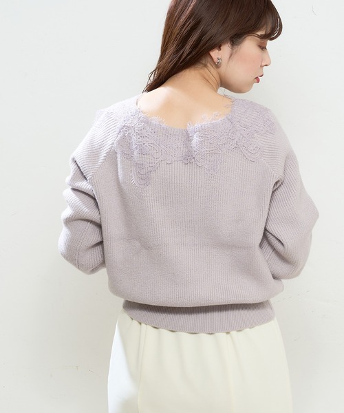 natural couture(ナチュラルクチュール)の「幅広モチーフレース畦ニット(ニット/セーター・レディース・ブラック/オフホワイト/ラベンダー/グレイッシュベージュ・FREE)」の22枚目の写真