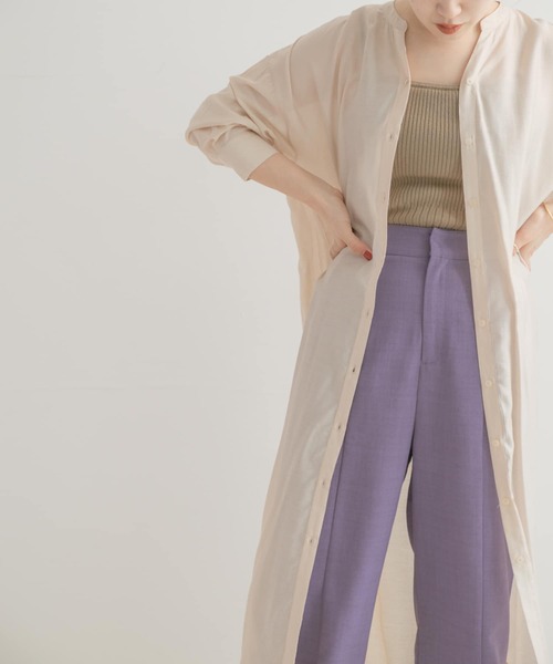 ITEMS URBANRESEARCH（アイテムズ アーバンリサーチ）の「ノーカラーロングシャツワンピース（シャツワンピース・レディース・チャコールグレー/ベージュ/パープル/ブルー・FREE）」の3枚目の写真