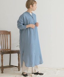 ノーカラーロングシャツワンピース