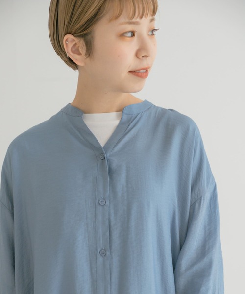 ITEMS URBANRESEARCH（アイテムズ アーバンリサーチ）の「ノーカラーロングシャツワンピース（シャツワンピース・レディース・チャコールグレー/ベージュ/パープル/ブルー・FREE）」の11枚目の写真