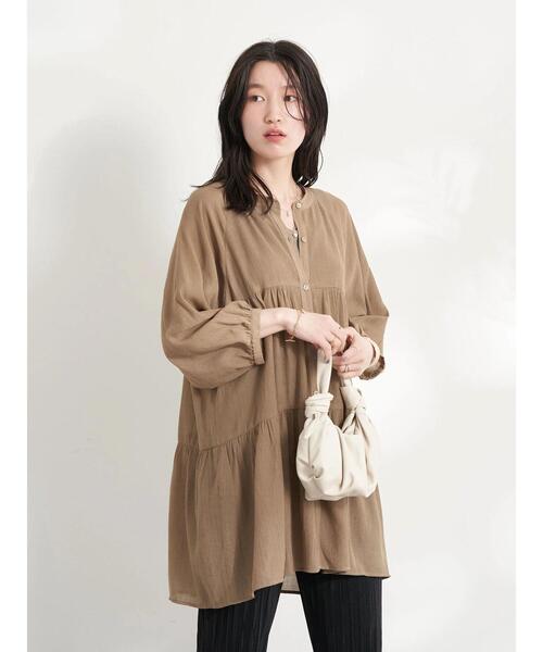 earth music&ecology(アースミュージックアンドエコロジー)の「レンチングEV楊柳ティアードチュニック(その他トップス・レディース・オフホワイト/ブラック/モカ/テラコッタ/イエロー・FREE)」の13枚目の写真