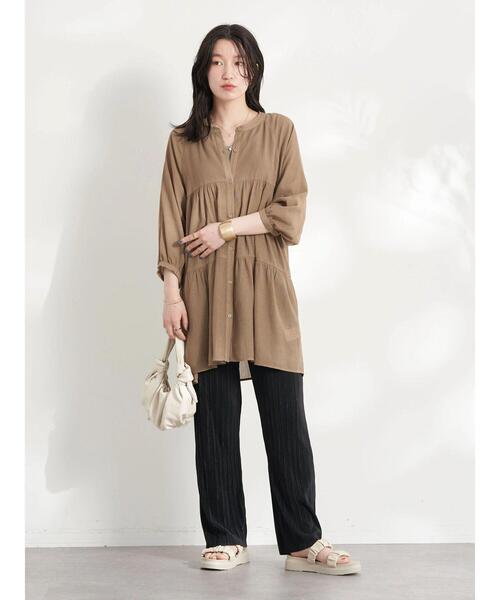 earth music&ecology(アースミュージックアンドエコロジー)の「レンチングEV楊柳ティアードチュニック(その他トップス・レディース・オフホワイト/ブラック/モカ/テラコッタ/イエロー・FREE)」の15枚目の写真