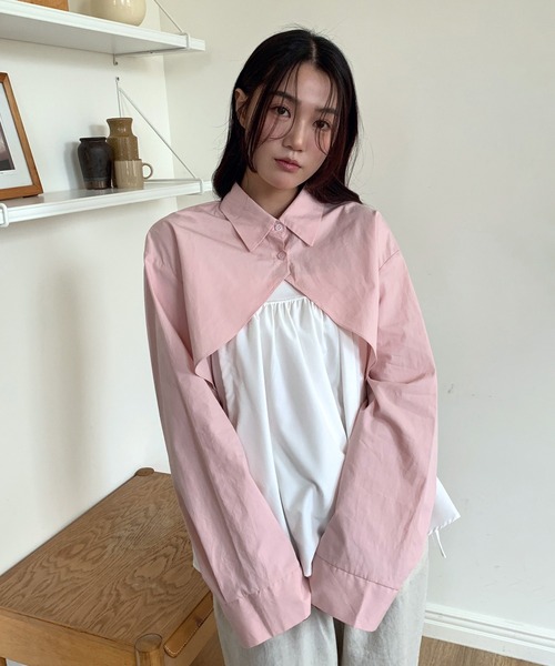 UNE MANSION（ユヌマンション）の「【お気に入り19000突破！】【８カラー展開】クロップドボレロシャツ（シャツ/ブラウス・レディース・ホワイト/ブラック/ネイビー/ワイン/チャコール/スカイブルー/ピンク/クリーム・FREE）」の7枚目の写真