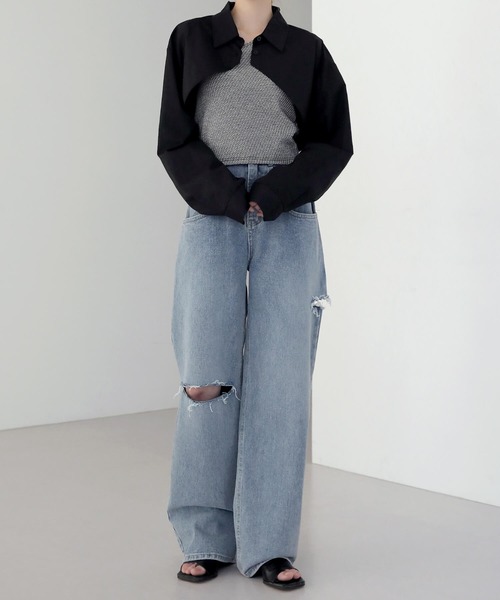 UNE MANSION（ユヌマンション）の「【お気に入り19000突破！】【８カラー展開】クロップドボレロシャツ（シャツ/ブラウス・レディース・ホワイト/ブラック/ネイビー/ワイン/チャコール/スカイブルー/ピンク/クリーム・FREE）」の19枚目の写真