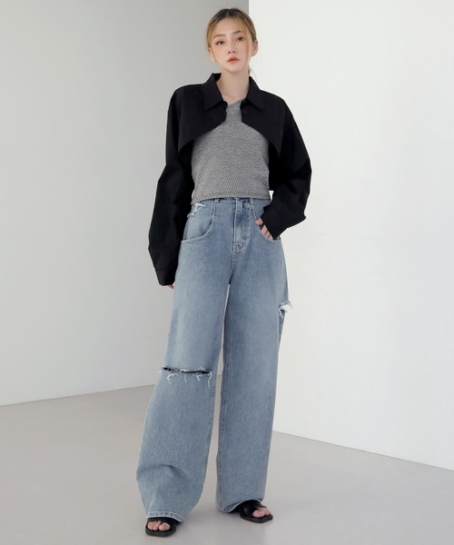 UNE MANSION（ユヌマンション）の「【お気に入り19000突破！】【８カラー展開】クロップドボレロシャツ（シャツ/ブラウス・レディース・ホワイト/ブラック/ネイビー/ワイン/チャコール/スカイブルー/ピンク/クリーム・FREE）」の18枚目の写真