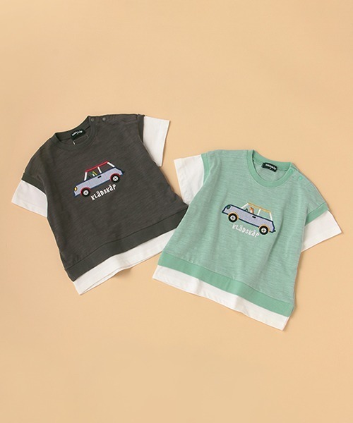 kladskap(クレードスコープ)の「車アップリケベストレイヤード風5分袖Tシャツ(Tシャツ/カットソー・キッズ・ブルー/チャコール・110cm/130cm/120cm/90cm/100cm)」の12枚目の写真