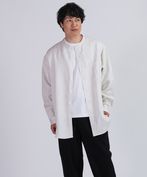 BRICK & SONS（ブリックアンドサンズ）の「リラックス リネンデニムシャツ＜アイボリーストライプ＞（シャツ/ブラウス・メンズ・アイボリー・LL/M/L）」の12枚目の写真