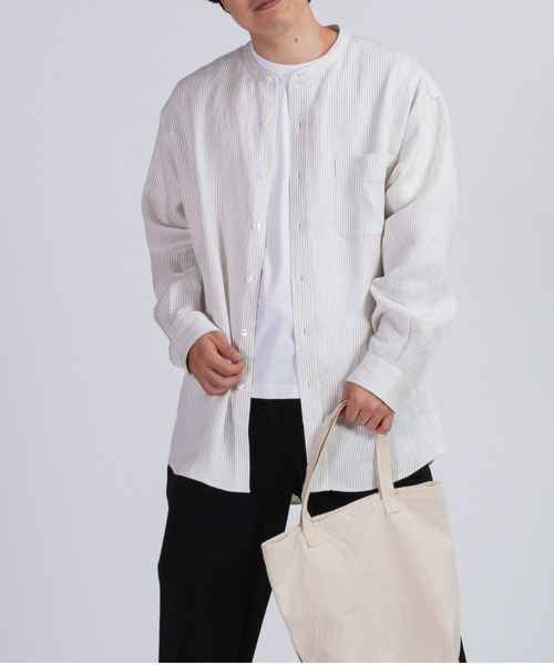 BRICK & SONS（ブリックアンドサンズ）の「リラックス リネンデニムシャツ＜アイボリーストライプ＞（シャツ/ブラウス・メンズ・アイボリー・LL/M/L）」の10枚目の写真