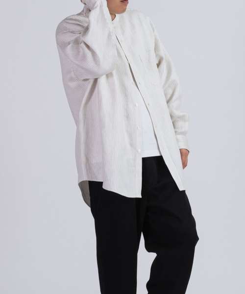 BRICK & SONS（ブリックアンドサンズ）の「リラックス リネンデニムシャツ＜アイボリーストライプ＞（シャツ/ブラウス・メンズ・アイボリー・LL/M/L）」の8枚目の写真