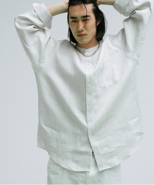 BRICK & SONS（ブリックアンドサンズ）の「リラックス リネンデニムシャツ＜アイボリーストライプ＞（シャツ/ブラウス・メンズ・アイボリー・LL/M/L）」の2枚目の写真