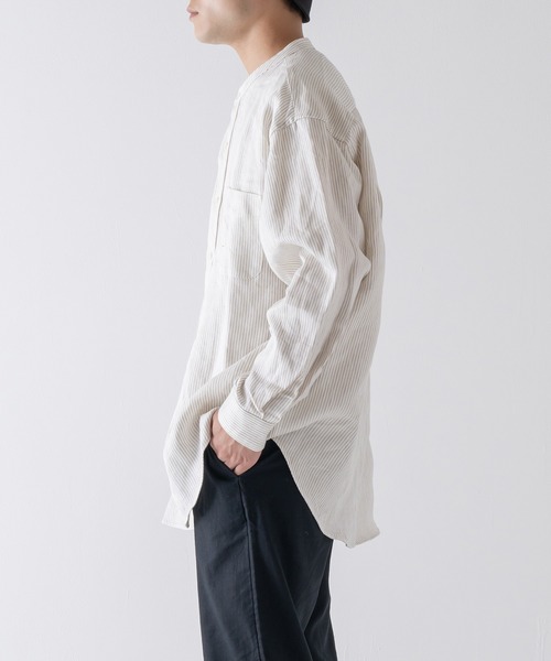BRICK & SONS（ブリックアンドサンズ）の「リラックス リネンデニムシャツ＜アイボリーストライプ＞（シャツ/ブラウス・メンズ・アイボリー・LL/M/L）」の18枚目の写真