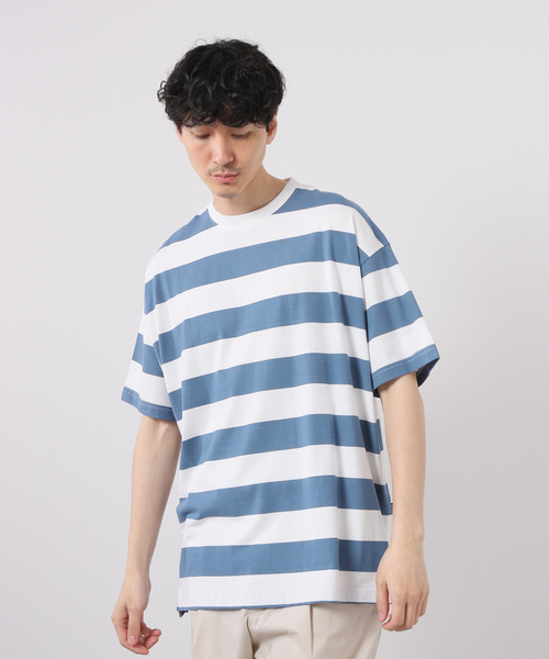 JOURNAL STANDARD(ジャーナルスタンダード)の「【SHELTECH/シェルテック×JOURNAL STANDARD】別注 ビック ボーダー Tシャツ(Tシャツ/カットソー・メンズ・ブラック/ブルー系その他・X-LARGE/LARGE/MEDIUM)」の4枚目の写真